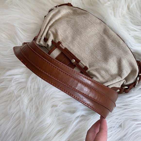 Vgt Y2K Brown & Cream Linen Baguette Shoulder Bag - Picture 8 of 16